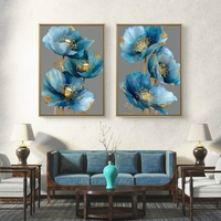 זוג תמונות קנבס פרחים כחולים עם נגיעות זהב – דגם TL8551