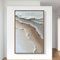 ציור קנבס מודרני אנכי בסגנון נייטרלי עם קווים אורגניים וטקסטורה רכה