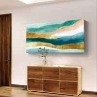 תמונת קנבס אבסטרקט טורקיז וזהב לרוחב – גלי אקוורל יוקרתיים | CJ6531