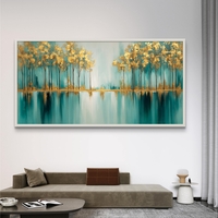 אגם זהב – תמונת קנבס עצים מוזהבים מעל השתקפות טורקיז רגועה | CK7122