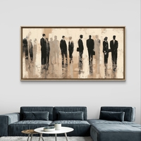 תמונת קנבס של דמויות מופשטות בגווני שחור ובז' בהדפסה חלקה ללא תבליט, מקולקציית תכשיט לבית.