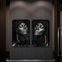 זוג תמונות זכוכית בפורטרט נשי בשחור וזהב עם הדפסה חלקה ויוקרתית