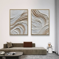 זוג תמונות קנבס גלים טקסטורליים בגווני שמנת ובז׳ – דגם TL8554