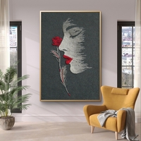 תמונת קנבס פרופיל אישה עם ורד אדום