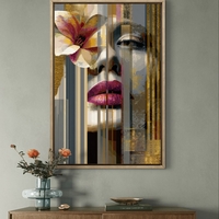 דיוקן נשי עם פרח וצבעי זהב – תמונת קנבס מודרנית יוקרתית | DX5114