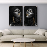 זוג תמונות זכוכית בפורטרט נשי בשחור וזהב עם הדפסה חלקה ויוקרתית