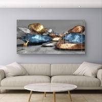 תמונת זכוכית לרוחב עם אבנים בגווני זהב וכחול ודמות אייל בעיצוב אבסטרקטי יוקרתי