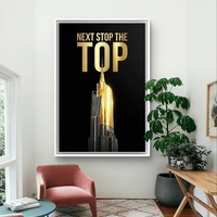 תמונת קנבס לאורך עם מסר מוטיבציה Next Stop The Top בגווני שחור וזהב, הדפסה חלקה ללא תבליט