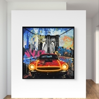 תמונת LED רכב קלאסי בניו יורק – מופעלת על סוללות עם שלט רחוק - מידה 83*83 ס