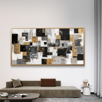 פסיפס יוקרה – תמונת קנבס אבסטרקט שחור-לבן-זהב עם קומפוזיציה גיאומטרית | MS1351