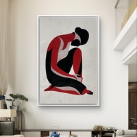 תמונת קנבס עם דמות נשית מינימליסטית בגווני שחור ואדום בעיצוב מודרני