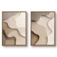 זוג תמונות קנבס בגווני בז ושמנת עם צורות אורגניות רכות