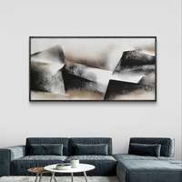 תמונת קנבס לרוחב בעיצוב אבסטרקט גאומטרי בגווני שחור, אפור ושמנת בסגנון מינימליסטי