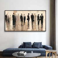 תמונת קנבס של דמויות מופשטות בגווני שחור ובז' בהדפסה חלקה ללא תבליט, מקולקציית תכשיט לבית.