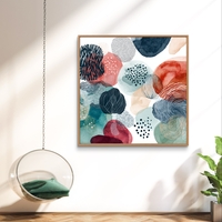 קנבס אקוורל מודרני עם טקסטורות נקודות וקווים, צבעים רכים בעיצוב אמנותי