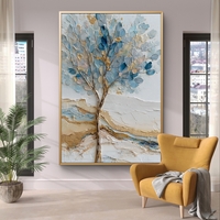 עץ התכלת – תמונת קנבס עץ עדין בגווני תכלת וזהב | CT2224