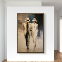 הליכת ערב – תמונת קנבס זוג אלגנטי בסגנון קלאסי רך בגווני שמנת וכחול | MS1644