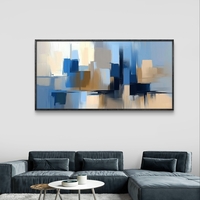 תמונת קנבס לרוחב בעיצוב אבסטרקטי עם מריחות צבע בגווני כחול, שמנת וחול, בסגנון מודרני ורגוע