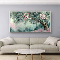 תמונת קנבס פריחת אביב רומנטית – ענפי פרחים בגווני ירוק ופודרה | CJ6532