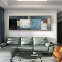 ריבועים שקטים – תמונת קנבס פנורמית אבסטרקטית בגווני כחול, לבן, אפור וזהב | CT4672