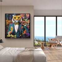 תמונת טייגר BIG BOSS מוארת עם שלט רחוק וסוללות – אמנות LED - מידות 83*83 ס