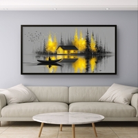 בית הזהב בערפל – תמונת קנבס נוף סירה ובית על אגם | CY4515