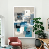 בלוקים כחולים – תמונת קנבס אבסטרקט גיאומטרית בכחול, אפור ולבן | CR6544