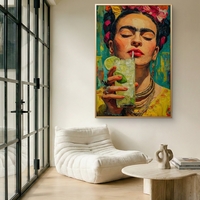 תמונת קנבס צבעונית בהשראת פרידה קאלו עם כוס משקה