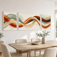 סט של 3 תמונות קנבס גאומטרי בגלים ירוקים וכתומים | דגם TS184