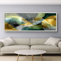 גלי זית – תמונת קנבס אבסטרקטית עם קווים זורמים בגווני ירוק, אפור וזהב | CL6001
