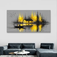 בית הזהב בערפל – תמונת קנבס נוף סירה ובית על אגם | CY4515