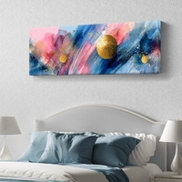 תמונת קנבס פנורמית צבעונית בגווני כחול וורוד עם נקודות זהב בהדפסה חלקה – תכשיט לבית