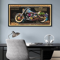 תמונת LED אופנוע על שטר מעוצב – הדפס משודרג עם מריחות צבע, מופעלת על סוללות עם שלט רחוק מידה 123*63 ס