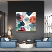 קולאז׳ אקוורל – תמונת קנבס אבסטרקט צבעי מים בטורקיז וקורל | SQ3382