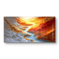 נהר האש – תמונת זכוכית תלת מימדית של קניון זורם בגווני כתום ולבן | GP1394