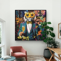 תמונת טייגר BIG BOSS מוארת עם שלט רחוק וסוללות – אמנות LED - מידות 83*83 ס