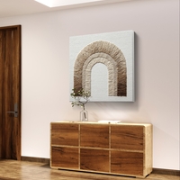 תמונת קנבס בוהו מינימליסטית עם קשת טקסטורה בגווני בז׳ ושמנת על רקע בהיר