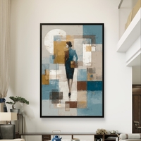 דמות בין בלוקים – תמונת קנבס אבסטרקט מודרנית בכחול, זהב ולבן | CY1211