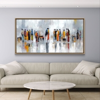 תמונת קנבס לרוחב עם דמויות אבסטרקטיות בצבעים חמים וסגנון מודרני