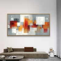 תמונת קנבס לרוחב בהדפסה חלקה עם צורות אבסטרקטיות בגווני אפור, לבן וכתום, בעיצוב מודרני ואלגנטי לבית.