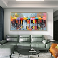 תמונת קנבס לרוחב עם אנשים תחת מטריות צבעוניות בגשם – תכשיט לבית