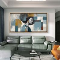 גיאומטריה נשית – תמונת קנבס דיוקן נשי אבסטרקטי בגווני כחול וזהב | CK4815