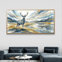 תמונת קנבס לרוחב עם אייל ופסוק כְּאַיָּל תַּעֲרֹג, בעיצוב רוחני בגווני תכלת וזהב, הדפסה חלקה מבית תכשיט לבית