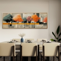 תמונת קנבס פנורמית של עצים צבעוניים בגווני טורקיז, ורוד וכתום על רקע מודרני – תכשיט לבית