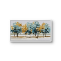 תמונת קנבס פנורמית עם עצים בגווני כחול וזהב