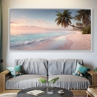 תמונת קנבס לרוחב של חוף טרופי בזריחה עם ים טורקיז ודקלים – NEXTGEN BY BAR