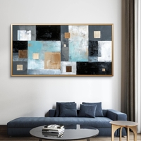 CK7121 — תמונת קנבס אבסטרקטית עם בלוקים גיאומטריים בגווני תכלת, שחור ובז׳
