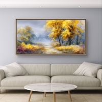 תמונת קנבס של שביל סתיו עם עצים זהובים ורקע טבעי רך