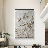 פרחי תבליט בגווני שמנת – תמונת קנבס טקסטורלית אלגנטית | DX5113