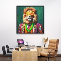 תמונת LED אריה צבעוני עם משקפיים ושרשרת ניאון – מופעלת על סוללות עם שלט רחוק - מידה 83*83 ס